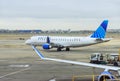 Newark International Airport EWR passenger airplane United Airlines on the runway preparing for departure Royalty Free Stock Photo