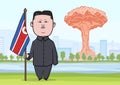 OCTOBER, 30, 2017: Nuclear bomb explosion in the city, mushroom clouds and caricature character of the North Korean