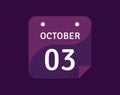 3 October, October 3 icon Single Day Calendar Vector illustration