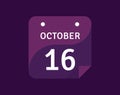 16 October, October 16 icon Single Day Calendar Vector illustration
