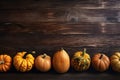 pumpkin leaf background wood orange garden halloween season fall autumn wooden. Generative AI. Royalty Free Stock Photo