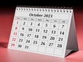 October 2023. One page of the annual business desk monthly calendar
