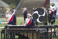 October 12, 2019 Pensacola Florida - Asian American teenage girl plays the marimba in a high school marching band competition