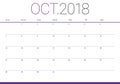 October 2018 planner calendar vector illustration Royalty Free Stock Photo