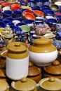 30 October 2021, Pune, India, A street shop with oriental ceramics. Teapots, plates and bowls. Bowls, plates and tea cups in