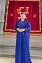 October 5, 2023, Russia, Kaliningrad, new Kaliningrad synagogue, a Jewish woman in the Kisuy Rosh headdress at the ark