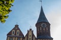 October 2, 2023, Russia, Kaliningrad, top of the cathedral with a clock