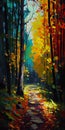 October\'s Vibrant Color Gradients: A Stunning Easel of Precise Brush Strokes and Refracted Color Lines in the Path Woods