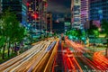 11 October 2019,Seoul city and Skyscraper and Traffic at night intersection in yongsan, South Korea Royalty Free Stock Photo