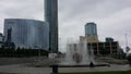 October square and the fountain at the drama theater in Yekaterinburg. In the background you can see the White house and the build