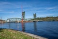 Flooded Lowell Park and the Stillwater Lift Bridge under construction Royalty Free Stock Photo