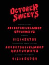 October Sweets is a unique font for Halloween, hand-drawn with blood stains. English alphabet and numbers with alternative