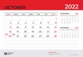 Desk Calendar 2022 design, October 2022 template, week start on sunday, Planner design, Wall calendar 2022 layout