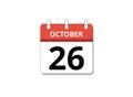October, 26th calendar icon vector, concept of schedule, business and tasks