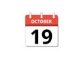 October, 19th calendar icon vector, concept of schedule, business and tasks