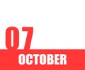 October. 07th day of month, calendar date. Red numbers and stripe with white text on isolated background