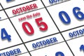 october 5th. Day 5 of month, Date marked Save the Date on a calendar. autumn month, day of the year concept