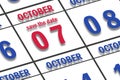 october 7th. Day 7 of month, Date marked Save the Date on a calendar. autumn month, day of the year concept