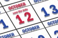october 12th. Day 12 of month, Date marked Save the Date on a calendar. autumn month, day of the year concept