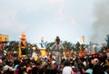 October 19th 2022, Dehradun, Uttarakhand, India. A small girl performing rope walk with a balance pole during Vijayadashami