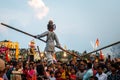 October 19th 2022, Dehradun, Uttarakhand, India. A small girl performing rope walk with a balance pole during Vijayadashami