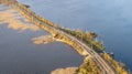 07 October 21 Toksovo village Leningrad region Russia. railway track on the isthmus between two lakes