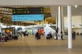 4 October 2017 Travelers in the refurbished and modernised check in area and shopping concourse of Faro Airport in Portugal