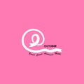 October typographical & Pink ribbon icon.Breast Cancer October A