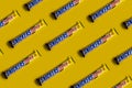 October 13, 2022 Ukraine city Kyiv Snickers dessert chocolate on a colored background