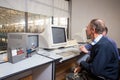 October 10, 2014. Ukraine.Kiev. Subject industry and people at work. Caucasians in the factory control room are closely monitoring Royalty Free Stock Photo