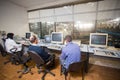 October 10, 2014. Ukraine.Kiev. Subject industry and people at work. Caucasians in the factory control room are closely monitoring Royalty Free Stock Photo