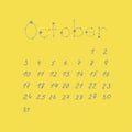 October 2021 vector calendar grey yellow 2021 minimalist style