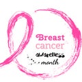 15 october Vector illustration for Breast cancer day. Watercolor awareness symbol - pink crayon ribbon. Hand drawn