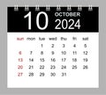 October 2024. Vector monthly calendar template 2024 year in simple style for template design