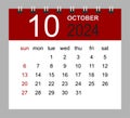 October 2024. Vector monthly calendar template 2024 year in simple style for template design