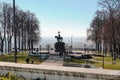 Vladimir, Russia - Tourists in front of the Monument to Prince Vladimir and St. Theodore in Vladimir