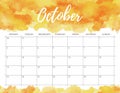 October watercolor calendar.