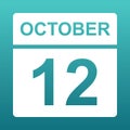 October 12. White calendar on a colored background. Day on the calendar. Twelfth of october. Blue green background with gradient.