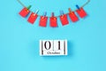 October 1 Wooden calendar Concept independence day of China