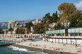 October 1, 2019 Yalta, Crimea View from Massandra beach on the West Bank of the city of Yalta in early autumn. People swim and