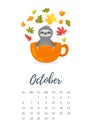 October 2019 year calendar page