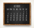 October year 2021 hand drawn black chalkboard calendar Royalty Free Stock Photo