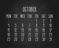 October year 2021 hand drawn chalkboard calendar Royalty Free Stock Photo