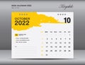 Desk calender 2022 design,October month template, Calendar 2022 template, planner, simple, Wall calendar design, calendar 2022