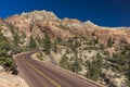 Zion National Park - Yellow line divides Utah state highway through Red Rock Landscapes
