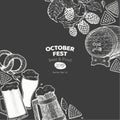 Octoberfest banner. Vector hand drawn illustrations on chalk board. Greeting Beer festival design template in retro style. Autumn