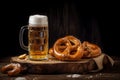 Octoberfest beer pretzel. Generate Ai Royalty Free Stock Photo