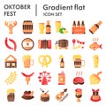 Octoberfest flat icon set, beer festival symbols collection, vector sketches, logo illustrations, german celebration