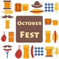 Octoberfest icons and patterns flat style.