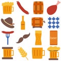 Octoberfest icons and patterns flat style.